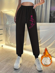 Women's Plus Size Heart Print Fleece Joggers