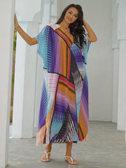 Boho Cover Up Women's Plus V Neck Geometric Print Short Sleeve