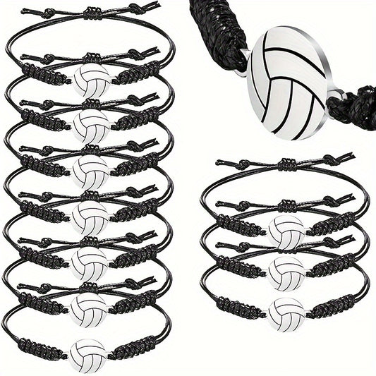 10pcs Volleyball Charm Bracelet, Adjustable Unisex Friendship Bracelet