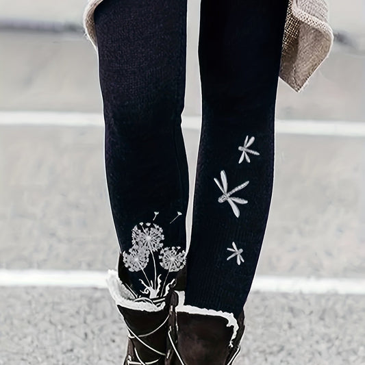  Dandelion & Dragonfly Print Leggings High Rise Medium Stretch