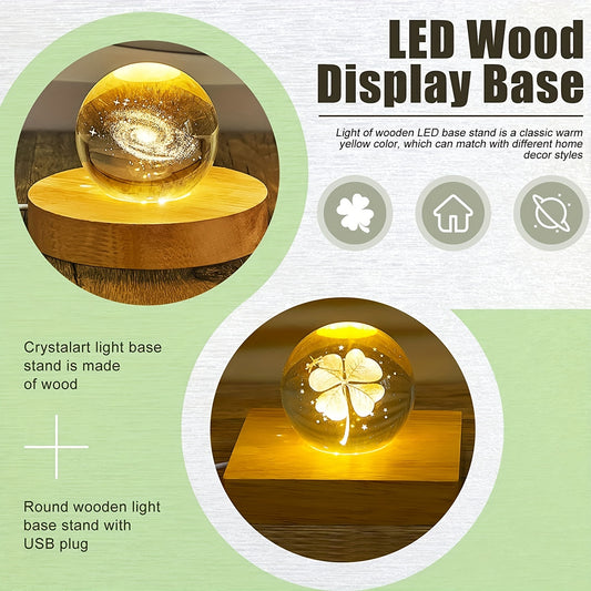 2pcs Wooden LED Display Base Stand for 3D Crystal Glass Art