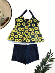  Sunflower Mesh Tie Front Cami Top & Boyshorts Swimsuit