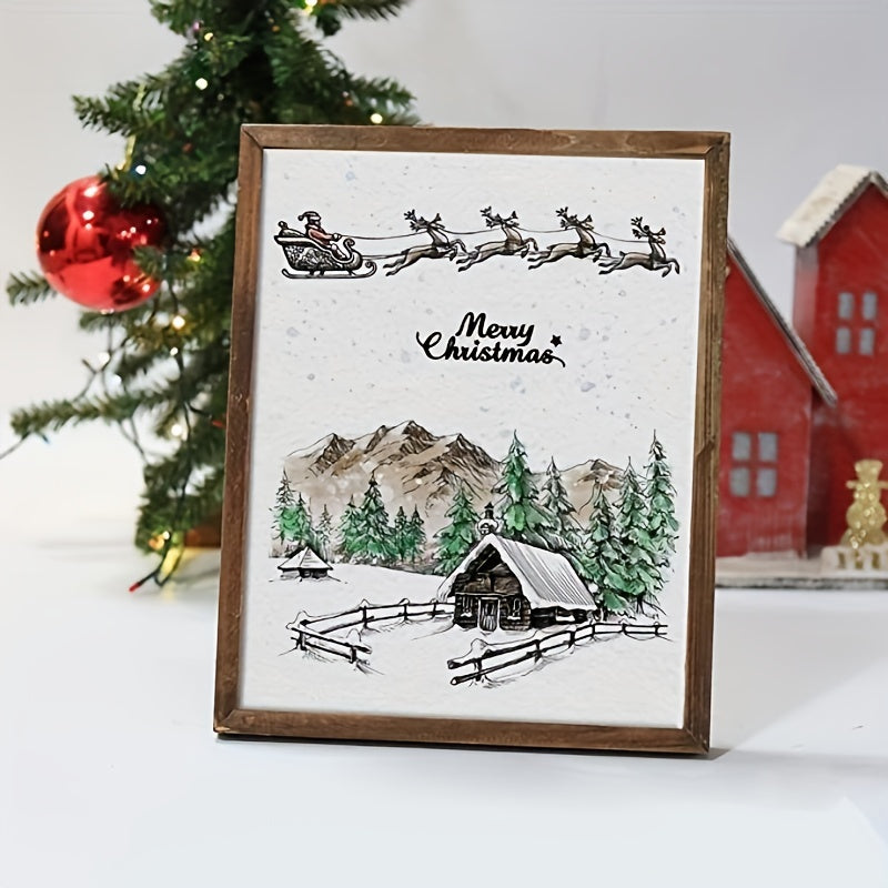 Xmas City House Background Transparent Stamp for Card Making