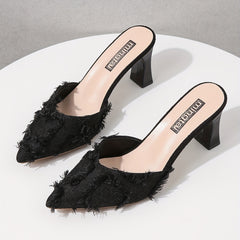 Women's Tassel Block Heels Pointed Toe Dress Pumps