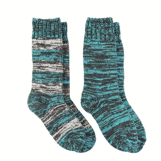 2 Pairs Stripe Print Socks Warm Mid Tube Women's Stockings