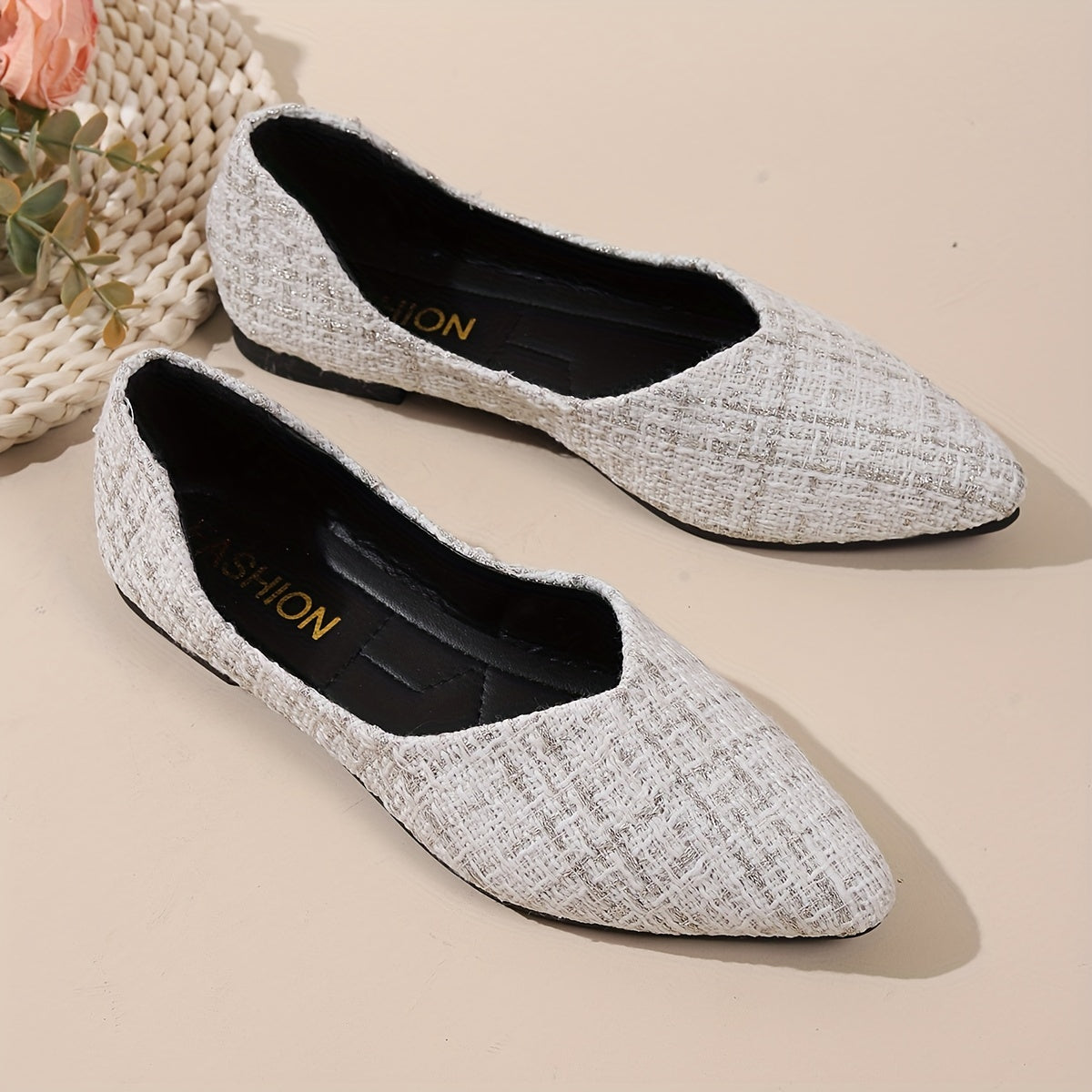 Women's Tweed Ballet Flats Soft Sole Slip On Shoes