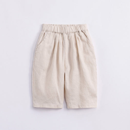 Girls Linen Cropped Pants Kids Summer Trousers