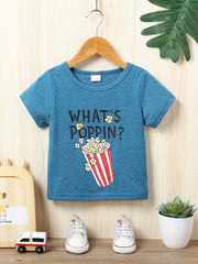 Boys Popcorn Print T shirt Kids Short Sleeve Casual Tee Top