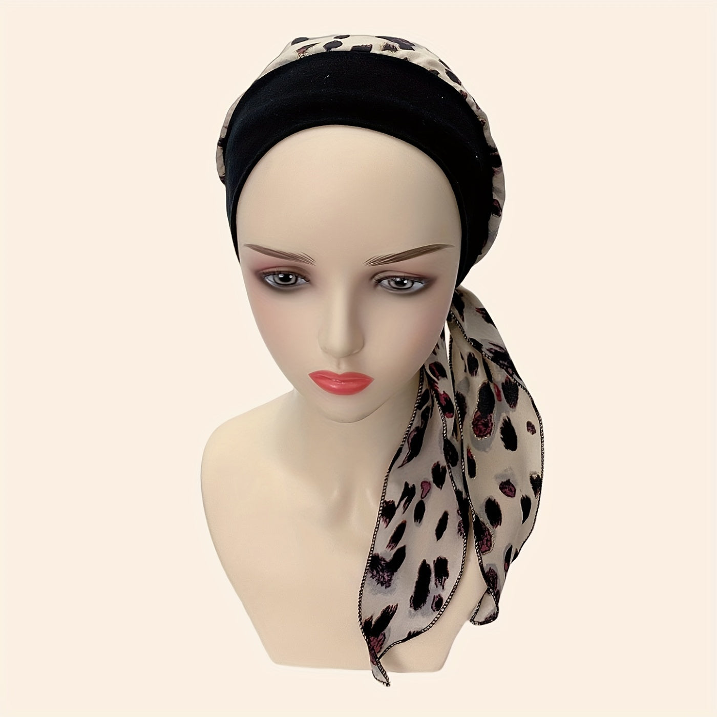 Leopard Print Head Wraps Hot Stamping Turban Bonnet Elastic Chemo Cap