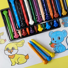 24 Non Stick Washable Triangular Wax Pens for Kids with Easy Grip