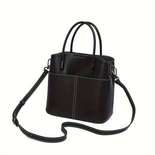 Classic Brown Leather Women's Tote Bag with Zipper Closure