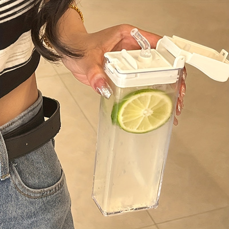 Creative Flat Water Bottle Portable Sport Bottle with Straw