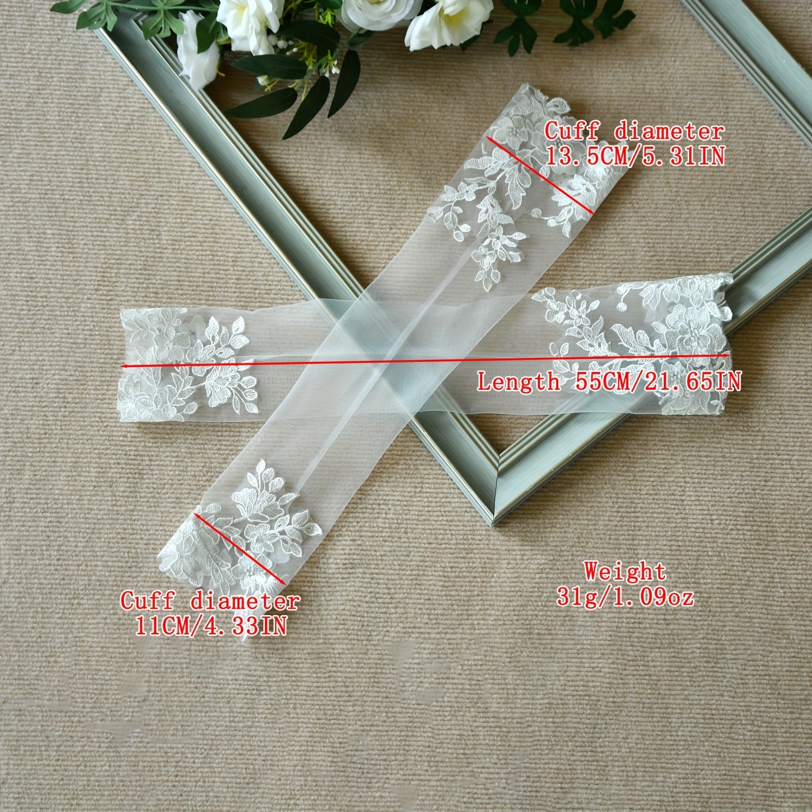 Bride Wedding Arm Sleeve Long Floral Sheer Cuff for Brides Formal Events