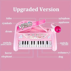Pink Piano Toy with Microphone for Girls