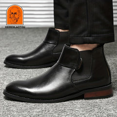 Men's Stacked Heel Chelsea Boots Casual Walking Shoes Elevator Shoes