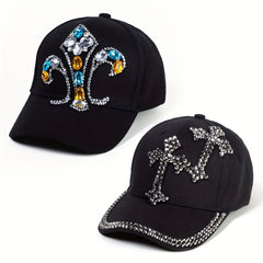 Y2K Cross Patch Baseball Cap Rhinestone Hip Hop Dad Hat
