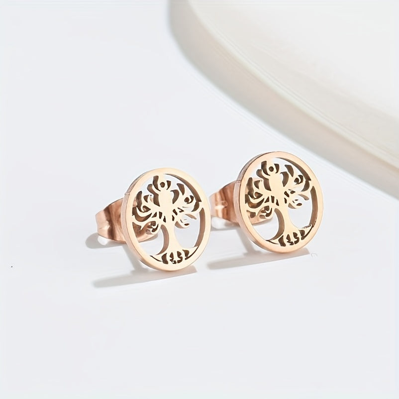 Men's Stainless Steel Ancient Silvery Tree Earrings
