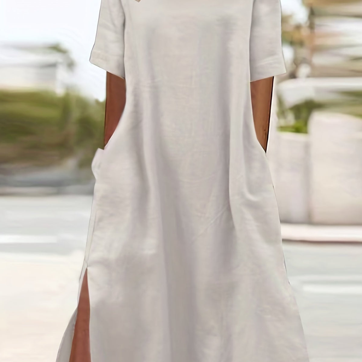 Solid Dress Crew Neck Short Sleeve Maxi Dress