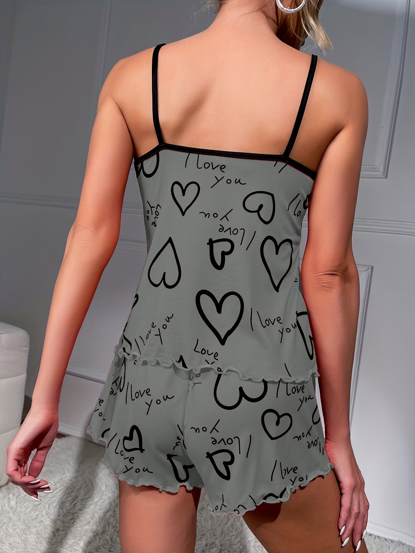 Letter Print Pajamas Set Crop Top & Lounge Shorts Women's Sleepwear