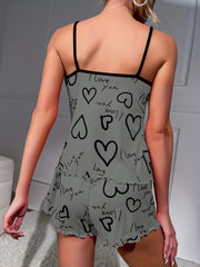 Letter Print Pajamas Set Crop Top & Lounge Shorts Women's Sleepwear
