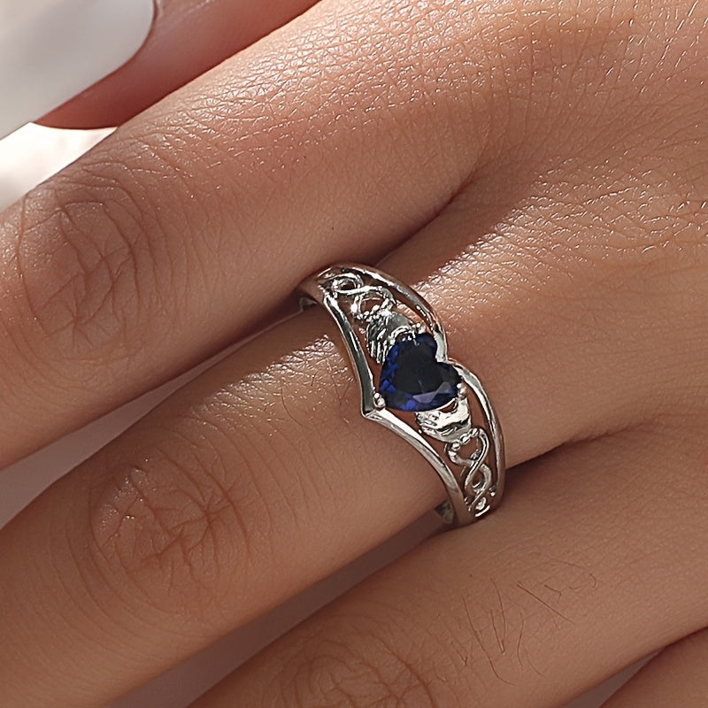 Heart Shaped Zircon Copper Ring for Women