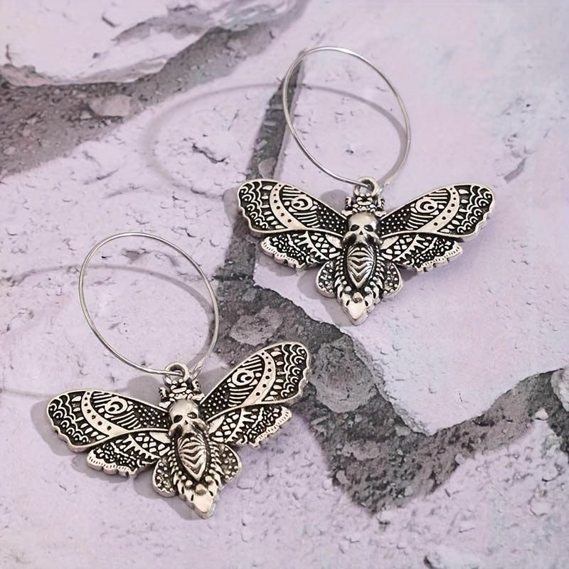 Skull Butterfly Dangle Earrings Retro Gothic Style Halloween Accessories