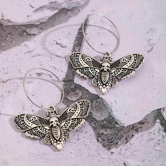 Skull Butterfly Dangle Earrings Retro Gothic Style Halloween Accessories