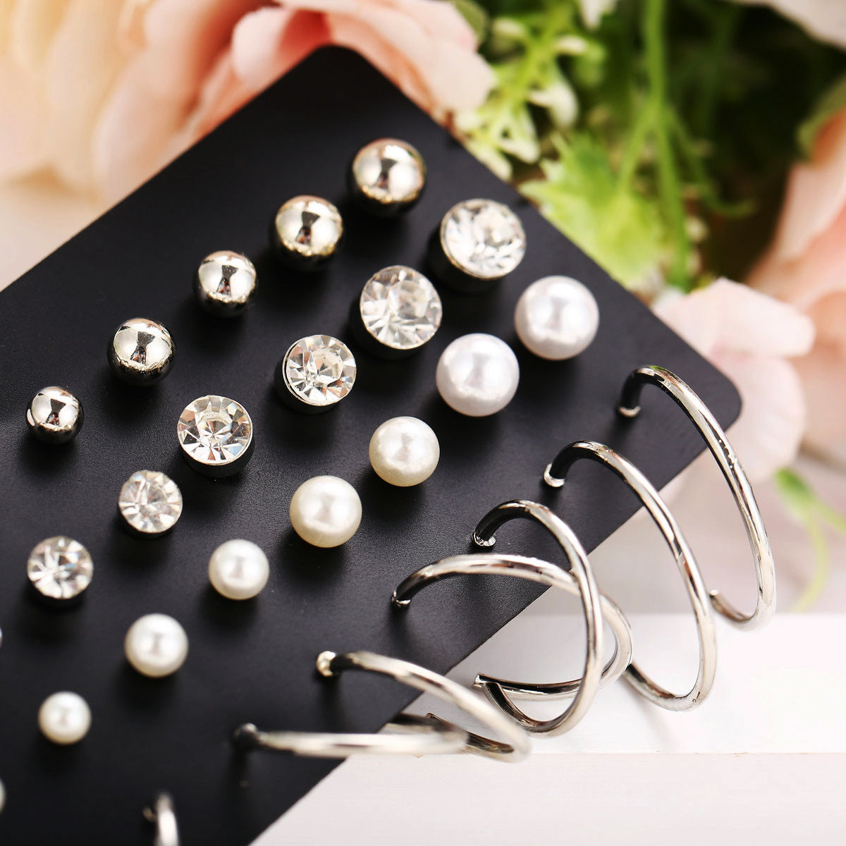 Faux Pearl Zircon Stud Earrings Women's Accessories Fall