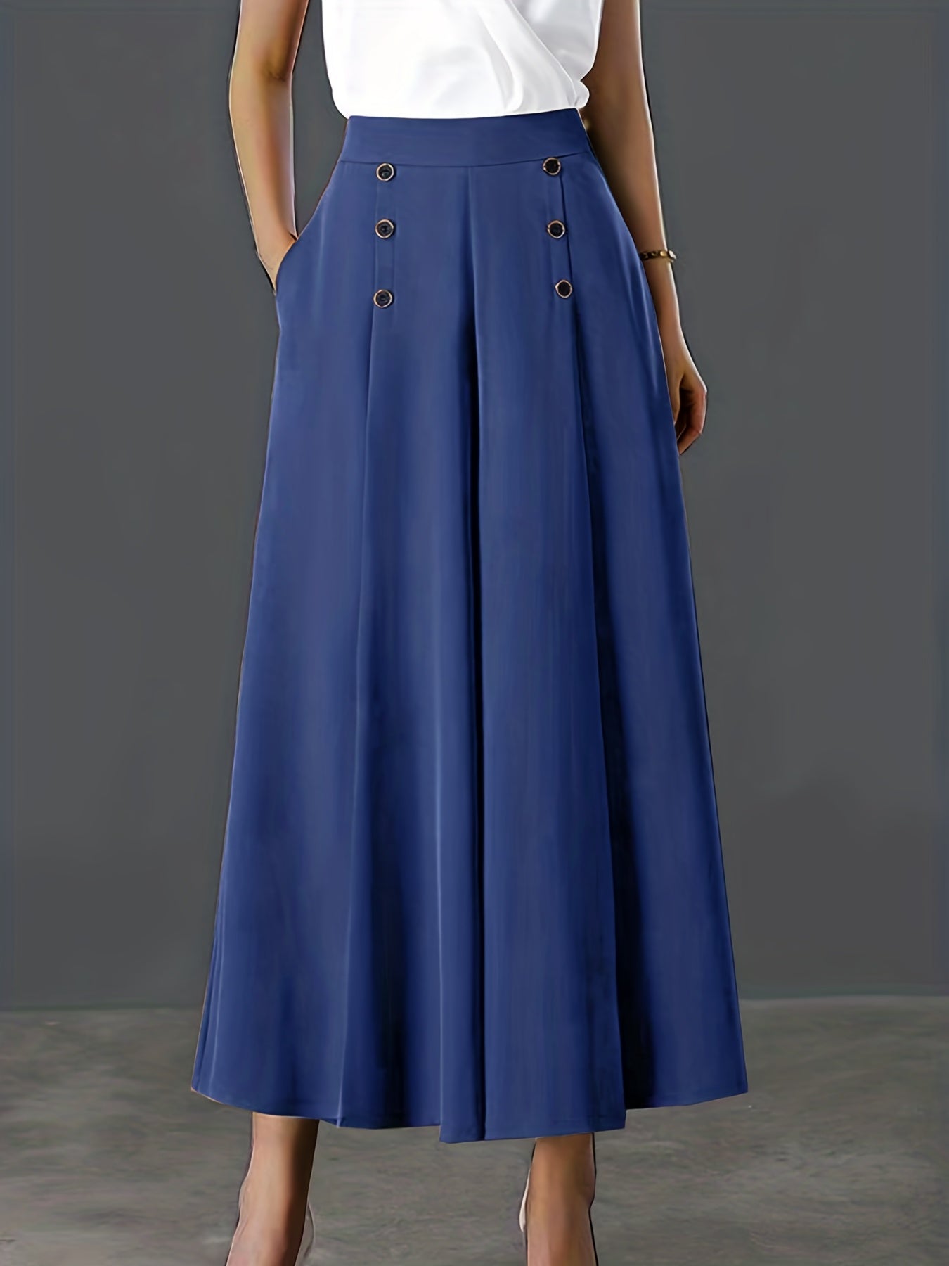 Solid Palazzo Pants Wide Leg With Pockets Women's Clothing