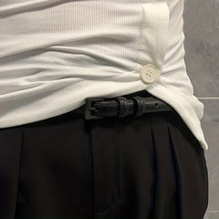 Solid Thin Leather Belt Square Pin Buckle Waistband Decorative