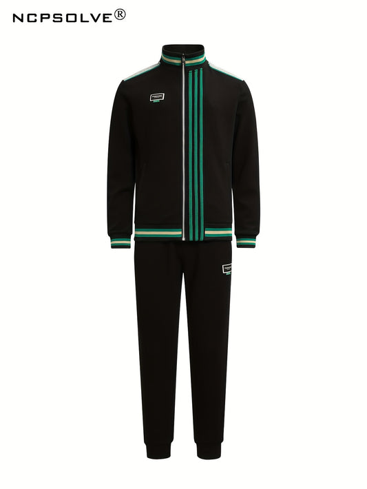 Men's 2 Piece Stand Collar Jacket and Sweatpants Set for Spring Autumn