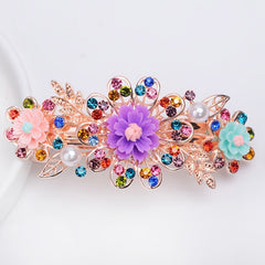 Colorful Flower Girls Hair Clip Barrette Rhinestone Faux Pearls Decor Hairpin