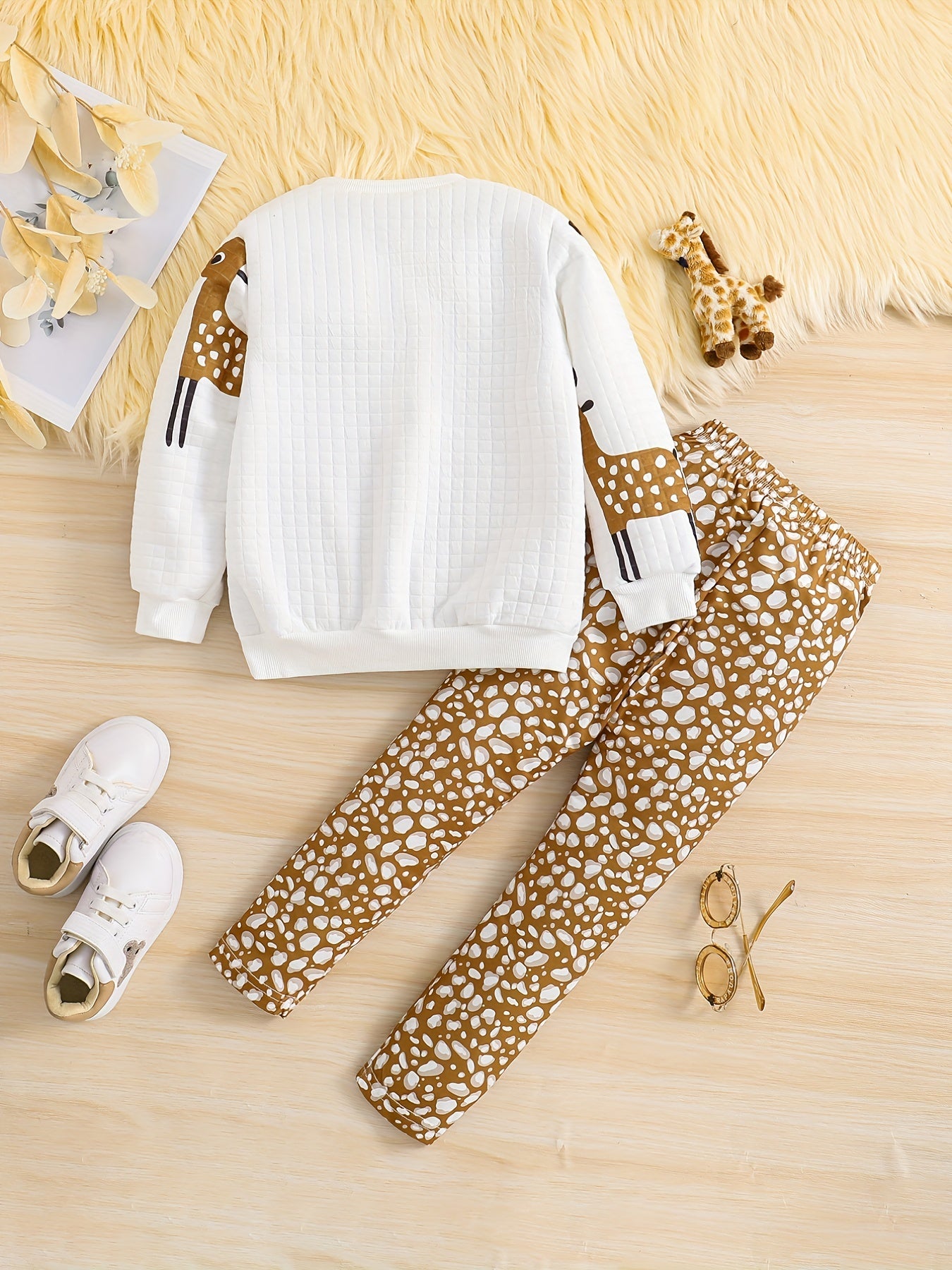 Toddler Girl's Deer Pattern 2pcs Waffle Texture Sweatshirt & Leggings Set