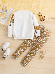 Toddler Girl's Deer Pattern 2pcs Waffle Texture Sweatshirt & Leggings Set