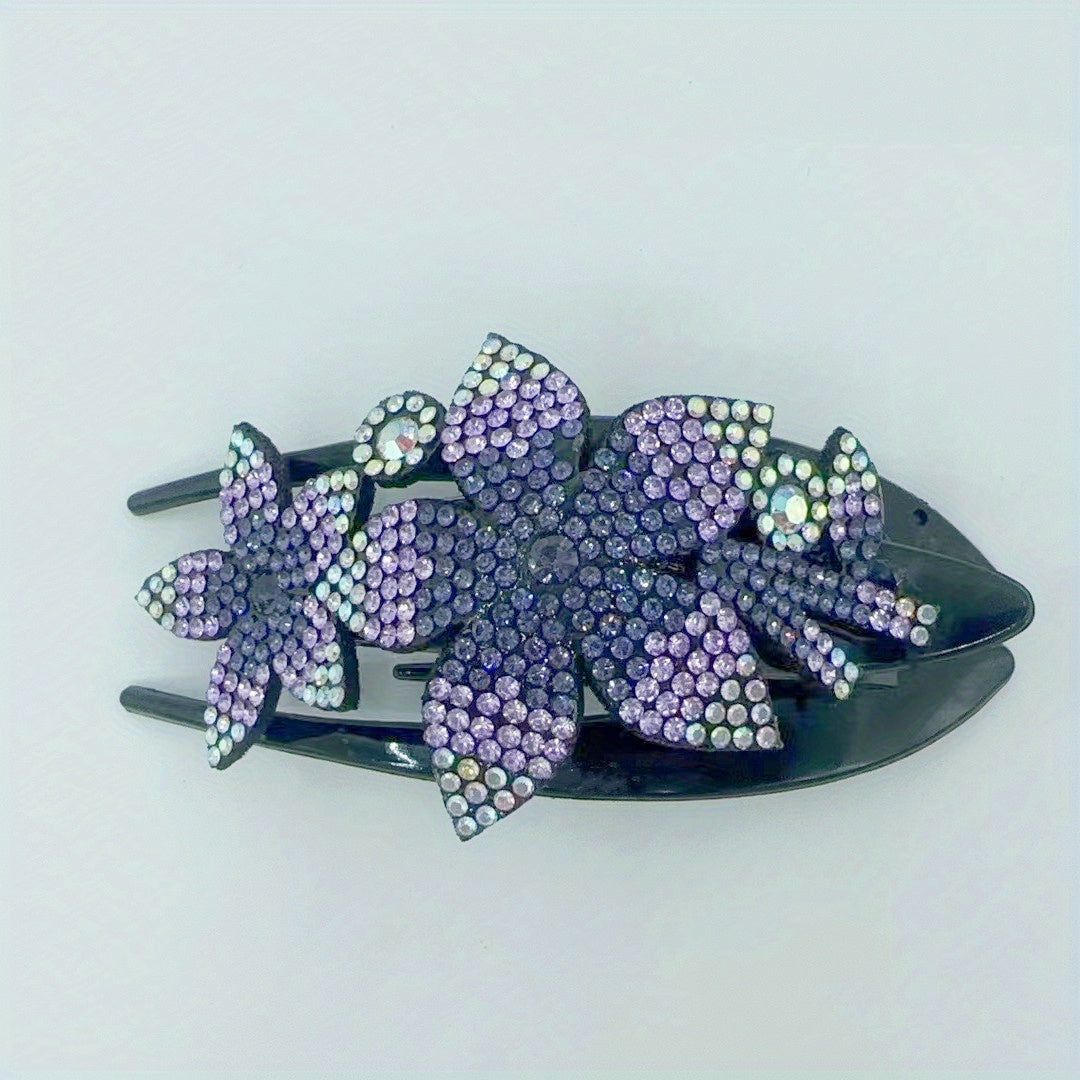 Flower Leaf Decor Hair Clip Anti Slip Rhinestone Duck Billed Clip