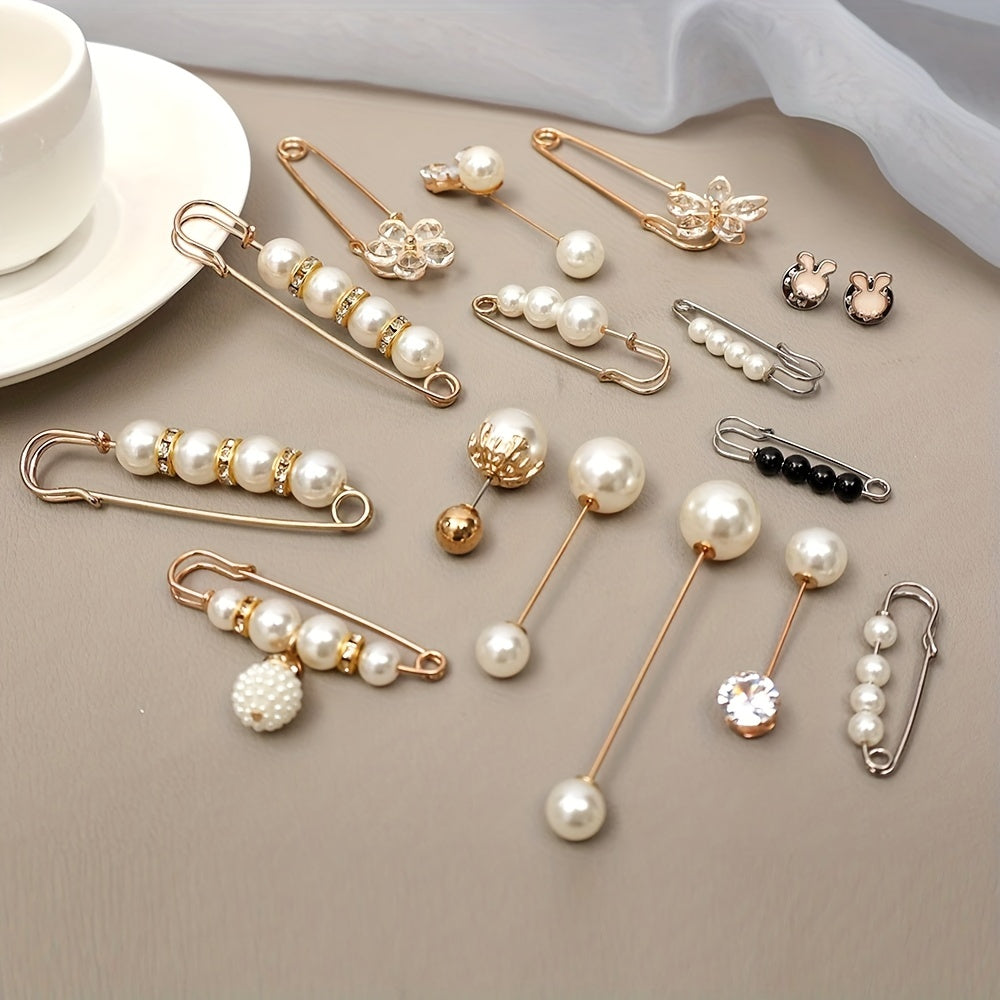 Faux Pearl Brooch Pins Set for Women Clothing Decoration