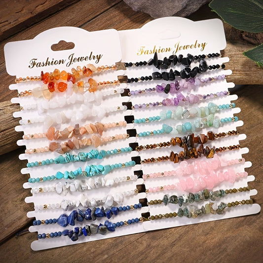 Colorful Crushed Stone Beads Braided Yoga Bracelet
