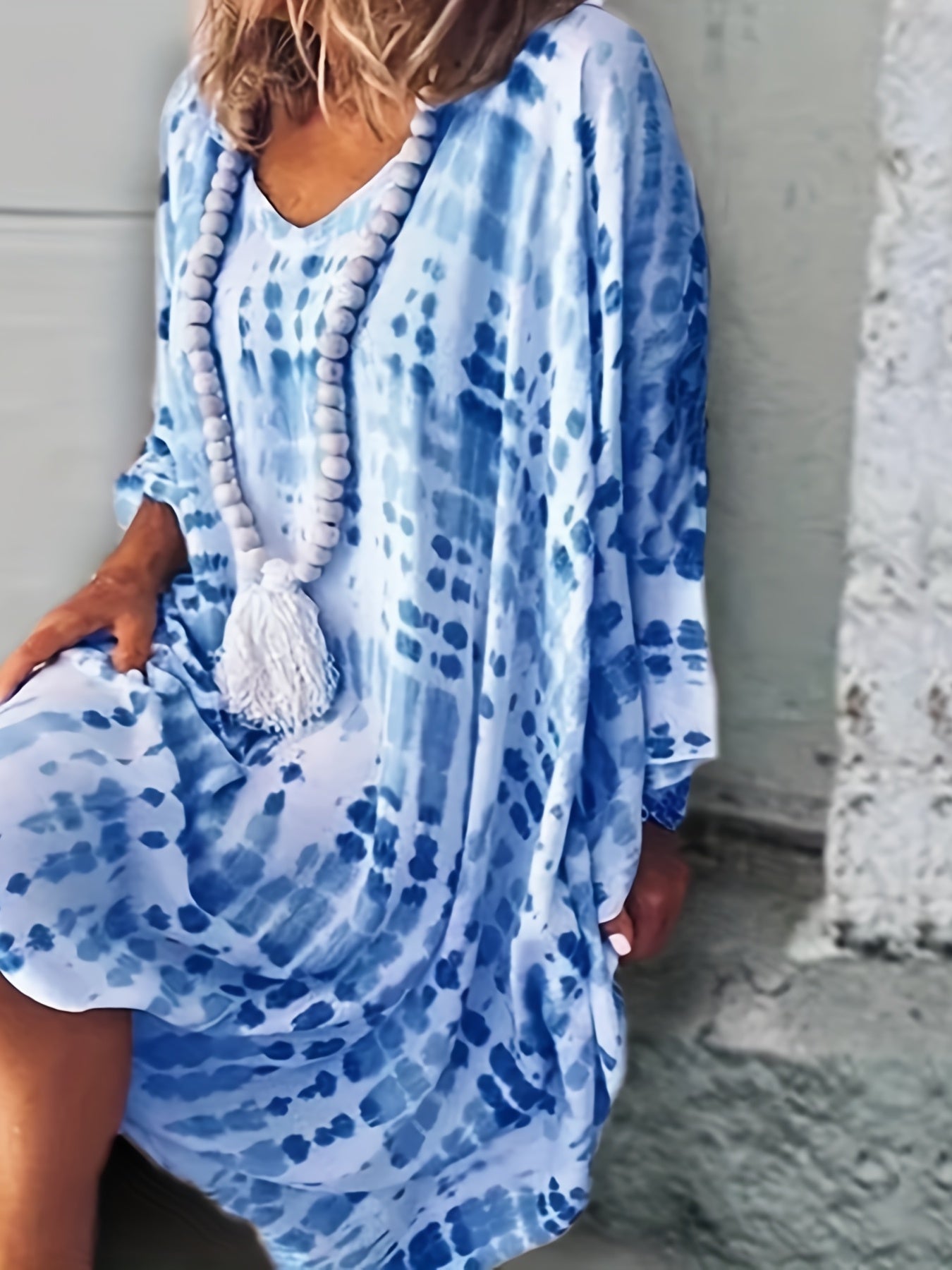  Tie Dye V-Neck Stretch Dress