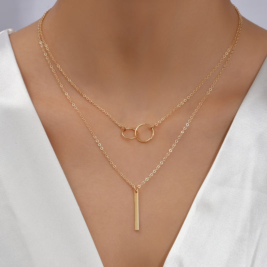 Rectangular Geometry Pendant Double Layer Necklace