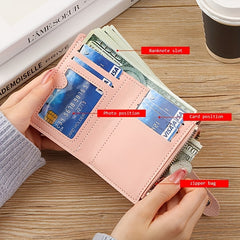 Pink Slim Wallet for Women with Zipper & Button Closure