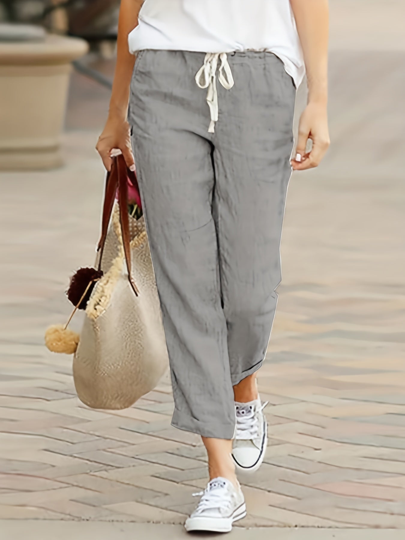 Women's Plus Solid Drawstring Elastic Waist Soft Harem Pants