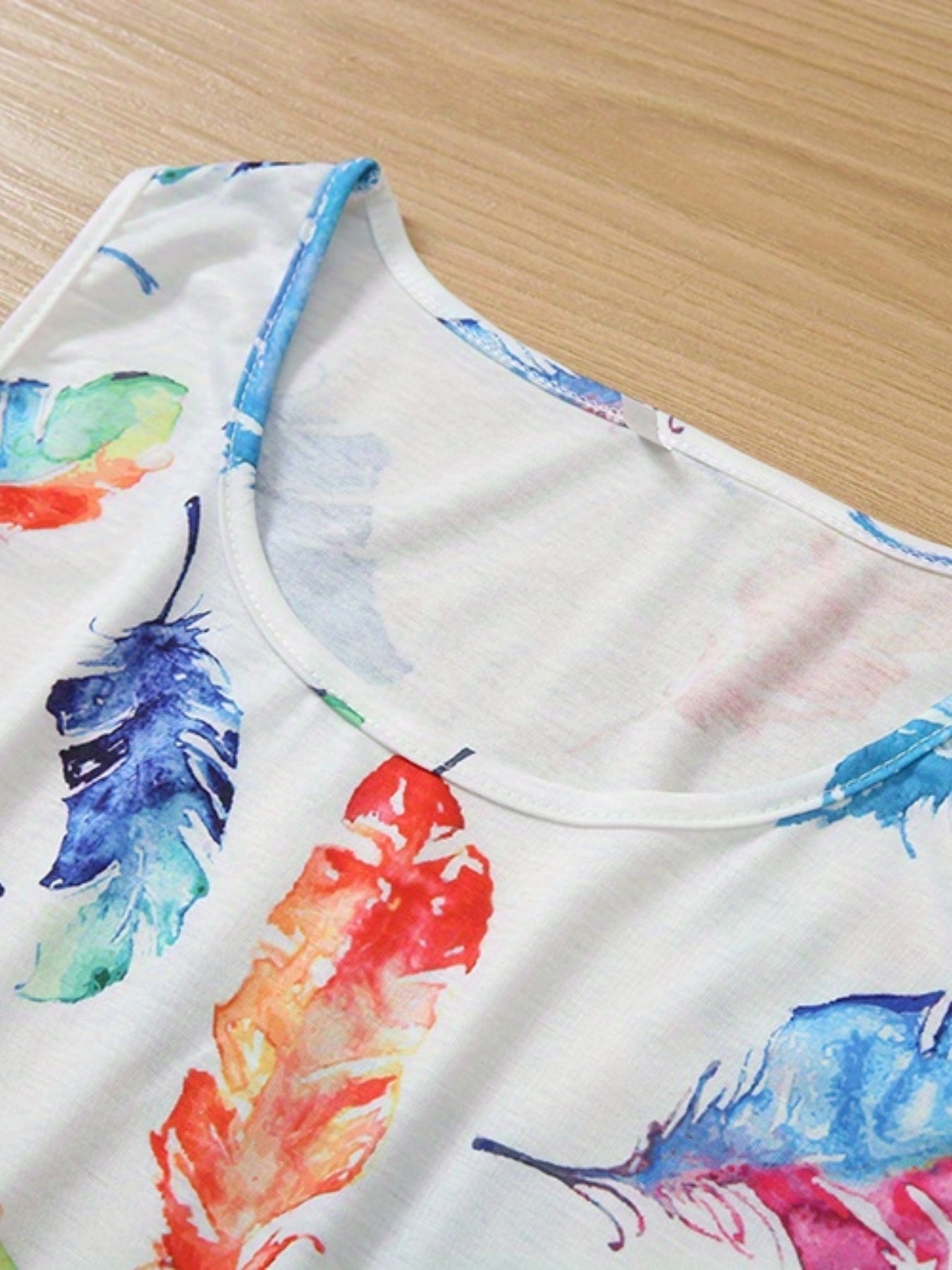 Feather Print Loose Tank Top Sleeveless Summer Women's Clothing