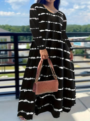  Tie Dye Long Sleeve Round Neck Maxi Dress