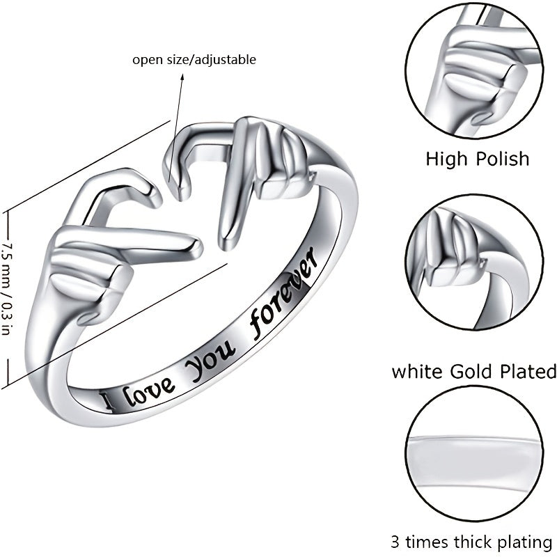 Adjustable Silvery Heart Ring 18K Plated Love Jewelry for Women Teens