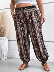  Boho Patchwork Print Drawstring Pants