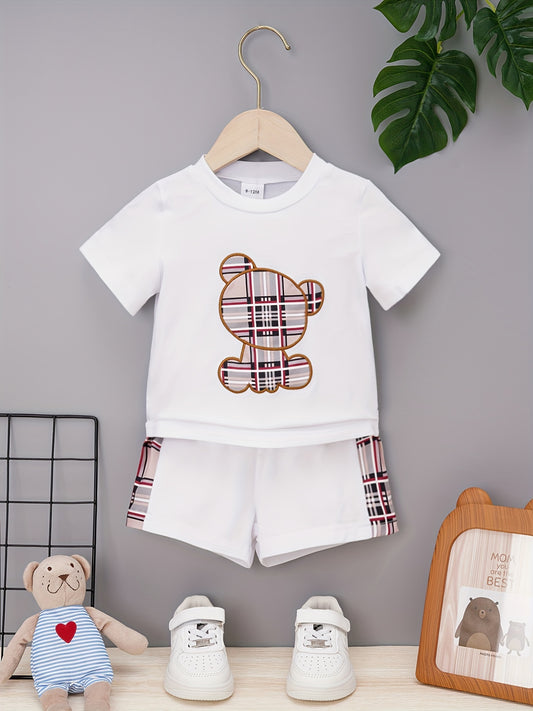 Baby Boys Plaid Bear Graphic T shirt & Shorts Set for Summer