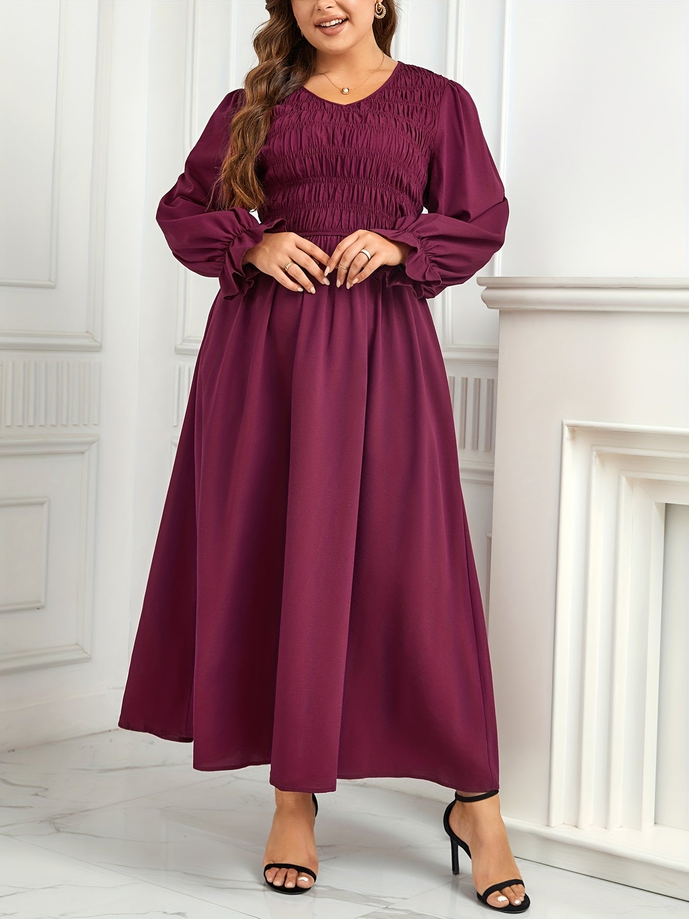  Solid V Neck Maxi Party Dress