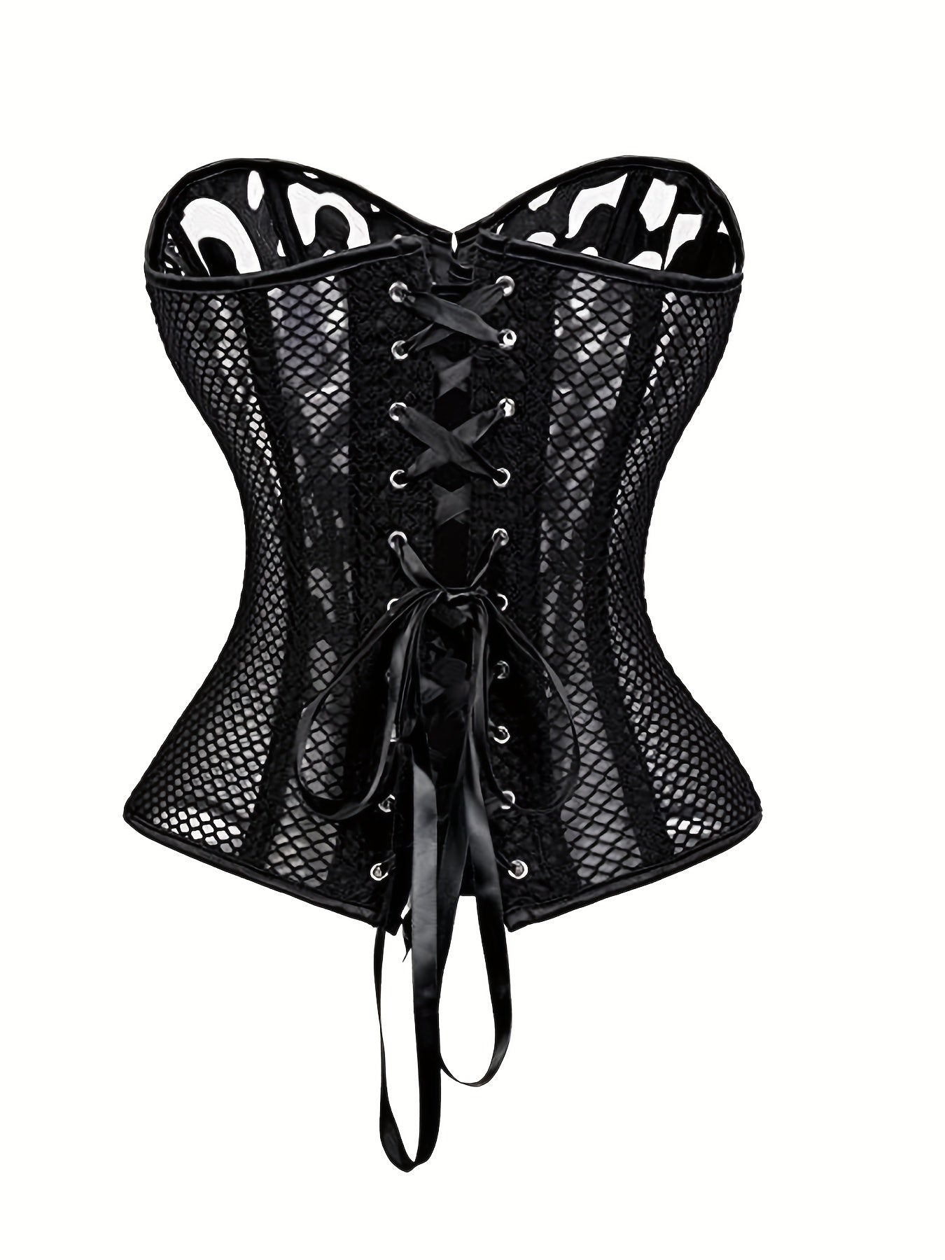 Fishnet Strapless Corset Bustier Lace Up Body Shaper Women's Lingerie