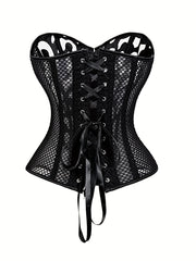 Fishnet Strapless Corset Bustier Lace Up Body Shaper Women's Lingerie