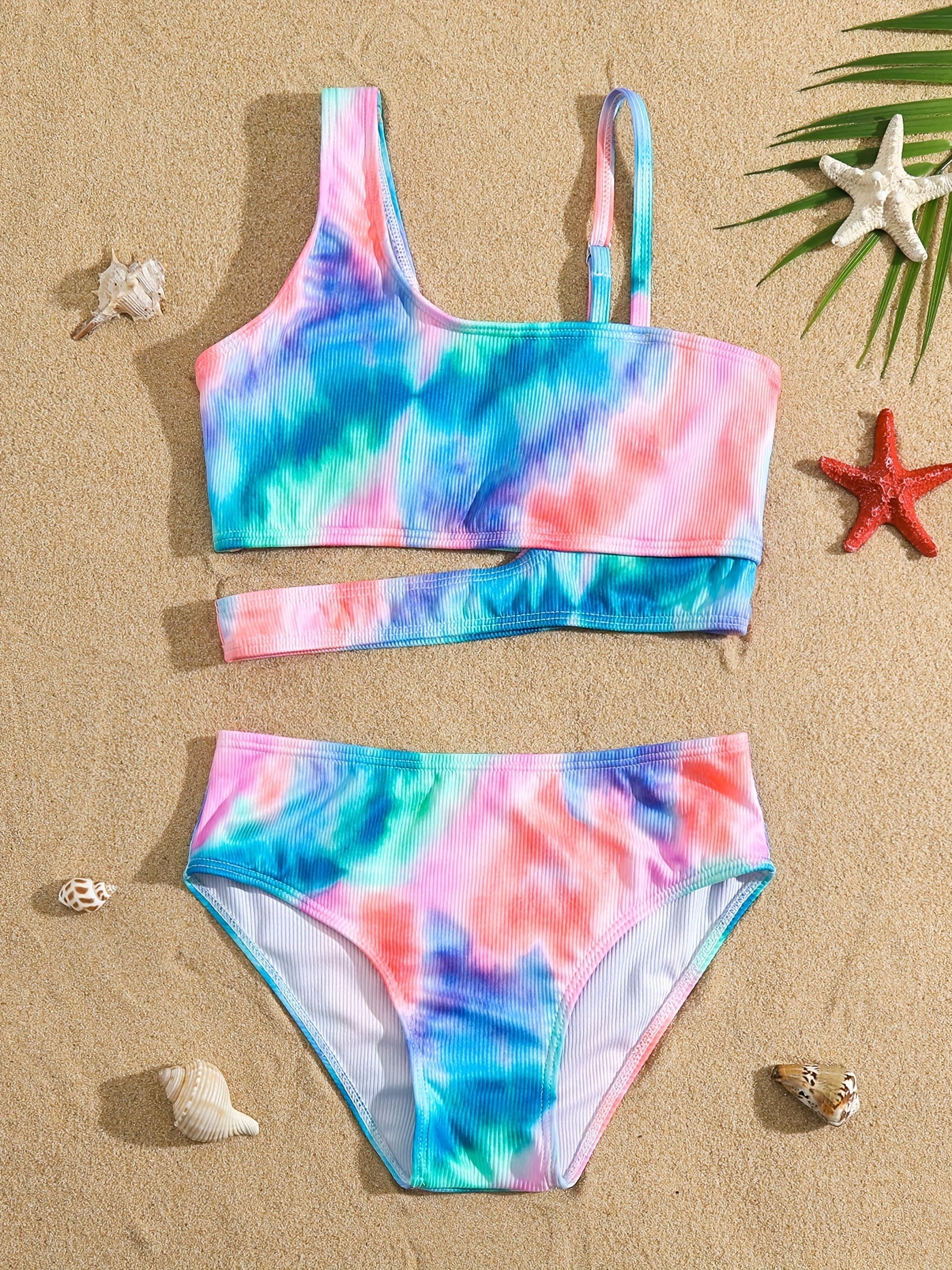 Girls 2pc Swimsuit Bikini Set Ribbed Top & Bottoms Bathing Suit Swimwear